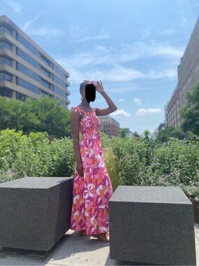 Japna Pink & Orange Floral Maxi Dress